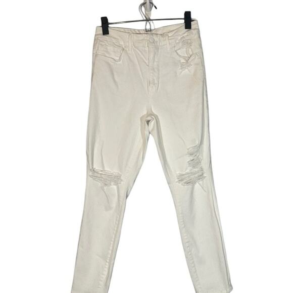 Good American White Destroyed High Rise Skinny Ankle Denim Jeans Women Sz 6/28 - Picture 1 of 8